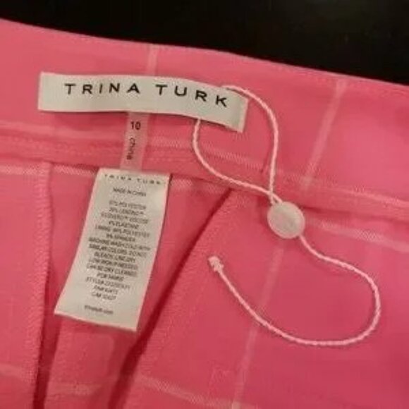 💕TRINA TURK💕 Carillo Pant ~ Windowpane Tropical Suiting Candy Pink 10 NWOT - Picture 15 of 16